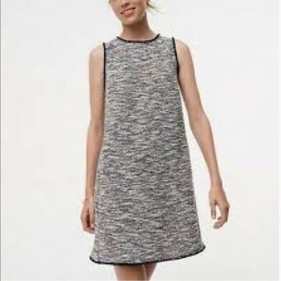 LOFT Black & White Tweed Shift Dress w/Fringe Trim - Picture 2 of 4